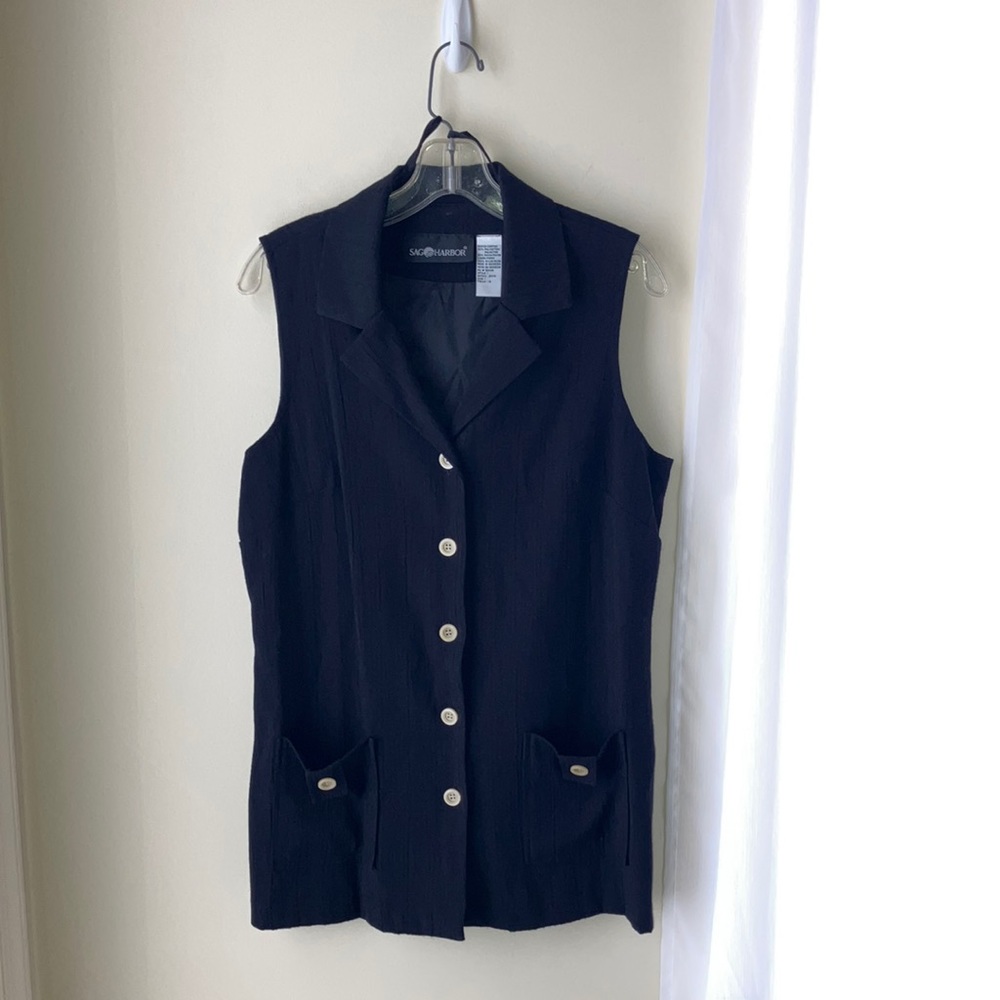 Sag Harbor black tunic vest poly/rayon with linen texture